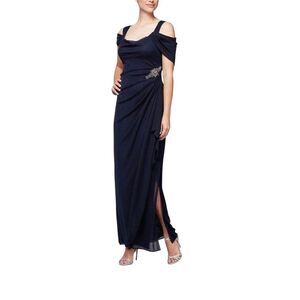 Alex Evenings Navy Blue Women’s Event Gown‎ RhineStone Long Maxi Dress Sz 14 W